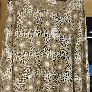 BiBi Tan and Cream Crochet Sweater